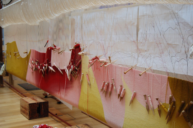 ‘Butterfly’ tapestry by Alison Watt on the loom at Dovecot Studios, 2013