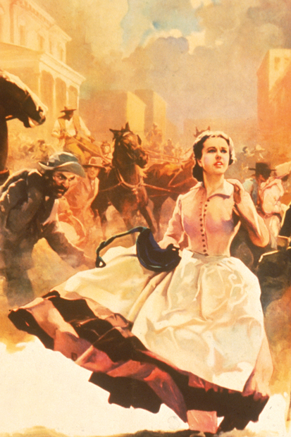 Scarlett O’Hara runs through the streets of burning Atlanta