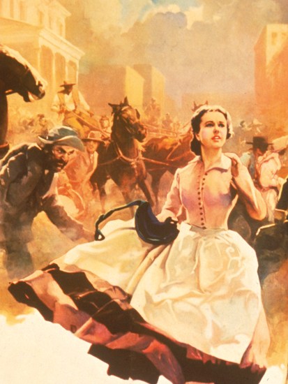 Scarlett O’Hara runs through the streets of burning Atlanta