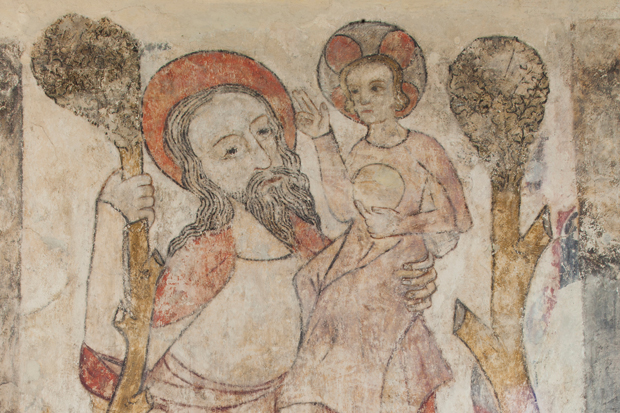 Detail of St Christopher, 15th century, Church of St Botolph, Slapton, Northants