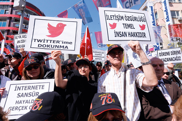 A demonstration in Istanbul against the ban on Twitter, 22 March 2014