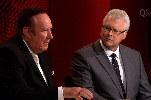 Andrew Neil appearing with Tony Jones on the ABC’s Q&A
