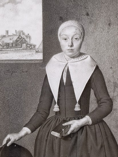 Portrait of a young woman with a bible in her hand by Johannes Thopas, 1680–85