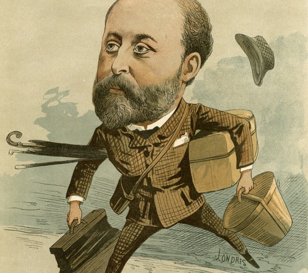 Edward VII, portrayed in the French press hurrying across the Channel to the delights of Paris