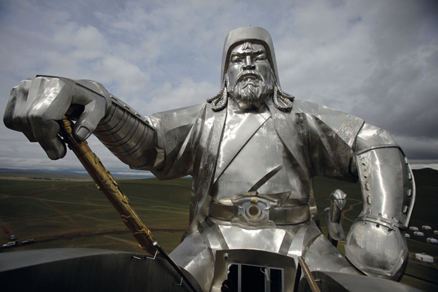 Close-up of Genghis towering 40 metres over his home pastures near the Mongol capital, Ulaanbaatar – the world’s biggest equestrian statue