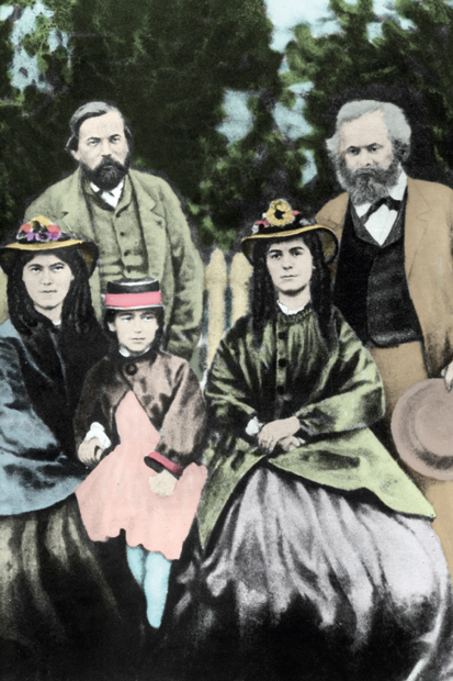 Friedrich Engels and Karl Marx with Jenny, Eleanor and Laura Marx, 1864