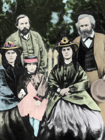 Friedrich Engels and Karl Marx with Jenny, Eleanor and Laura Marx, 1864