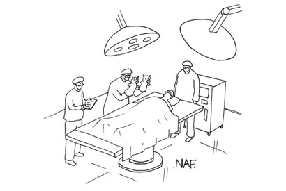 ‘Please, relax — I’m a very qualified surgeon and Mr and Mrs Piggy have yet to make a mistake.’