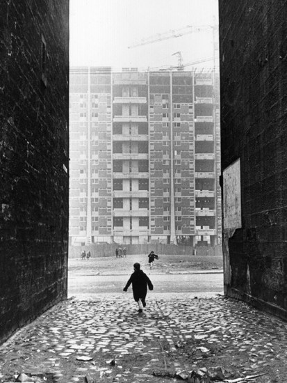 Tenements in the Gorbals area of Glasgow — considered some of the worst slums in Britain — are replaced by high-rise flats, c. 1960