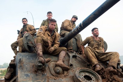 Brad Pitt with the crew of the Sherman tank, Fury