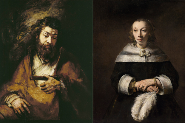 Left: The Apostle Simon, 1661. Right: Portrait of a Lady with an Ostrich-Feather Fan, 1658–60