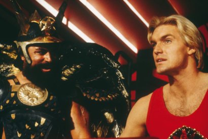 Brian Blessed as Prince Vultan and Sam J. Jones as Flash in ‘Flash Gordon’, part of the BFI ‘Sci-Fi: Days of Fear and Wonder’ season