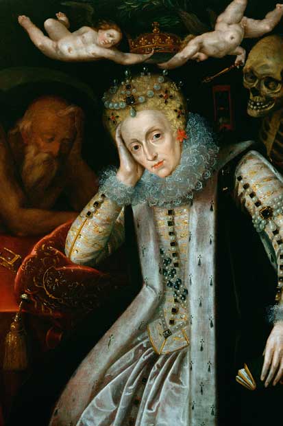 The divine mask slips: Queen Elizabeth I in old age, weary after a lifetime of inaction (English school)