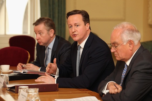 Michael Gove, David Cameron and Sir Michael Wilshaw