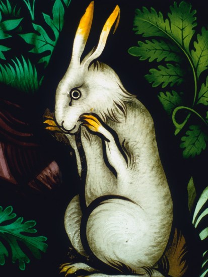 From ‘The Temptation of Eve’: detail of glass from Ely Cathedral designed by Pugin, 1858