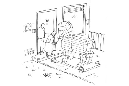 ‘Isn’t that nice? It’s a gift from the Jehovah’s Witnesses to apologise for being so annoying and pushy earlier today.’