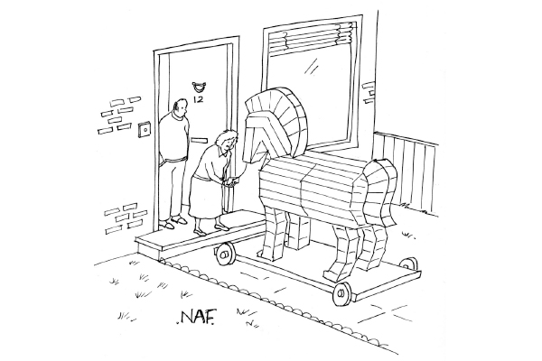 ‘Isn’t that nice? It’s a gift from the Jehovah’s Witnesses to apologise for being so annoying and pushy earlier today.’