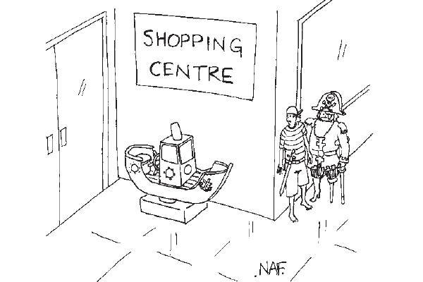 ‘The coast is clear, Cap’n, I think we’re safe to board her.’