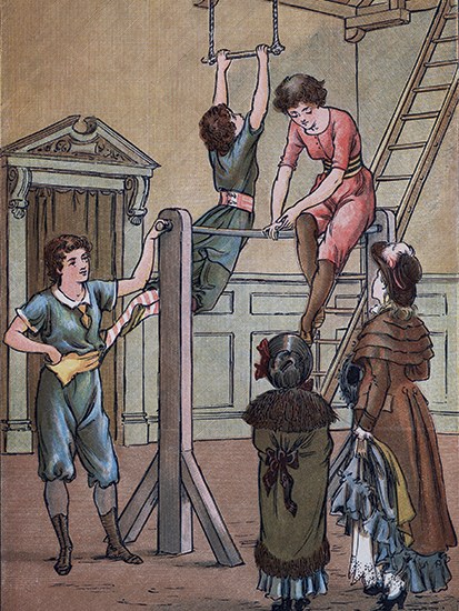 A print of girls in a gym from 1884