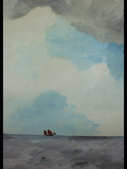 ‘Watercolour of the tiny boat with big sea and sky’ by John Craske
