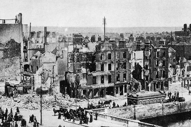 Dublin’s docks were shelled from the Liffey by the British admiralty gunboat, the Helga, during the Easter Rising