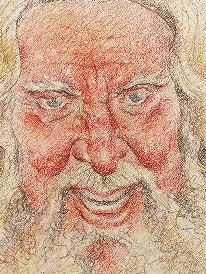 Self-portrait as Falstaff. Sher finds drawing a form of therapy and infinitely preferable to acting