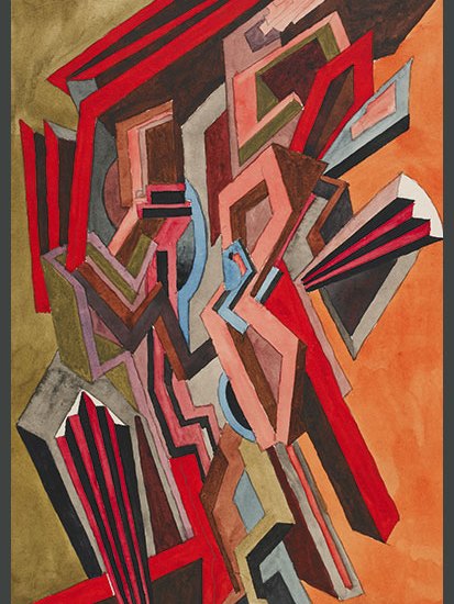 Study for the lost painting ‘Two-Step: abstract design with orange and green background’, 1915, by William Roberts