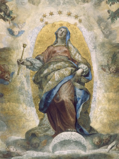 Following Galileo’s discoveries, a rugged, cratered moon is depicted (with papal approval) by Ludovico Cigoli in his ‘Assumption of the Virgin in the Pauline Chapel’