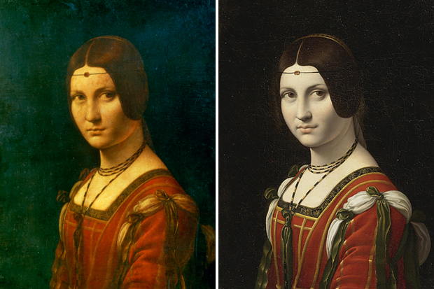 Leonardo da Vinci: ‘La Belle Ferronière’ 1495–1499 (Musée de Louvre, Paris) and (left) Follower of Leonardo da Vinci: ‘La Belle Ferronière’ c. before 1750 (Private Collection)