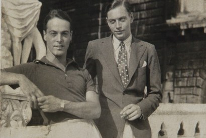 Lankily elegant and exquisitely dressed: Peter Watson (right) with Oliver Messel