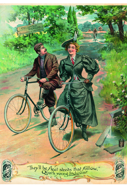 The romance of cycling is suggested in this advertisement for Columbia Bicycles, with its quotation from ‘Lochinvar’