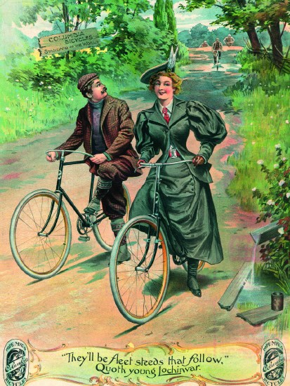 The romance of cycling is suggested in this advertisement for Columbia Bicycles, with its quotation from ‘Lochinvar’