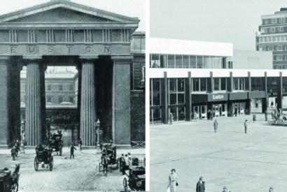 Arch enemies: Euston Arch (left), torn down to make way for London’s most miserable train station (right)