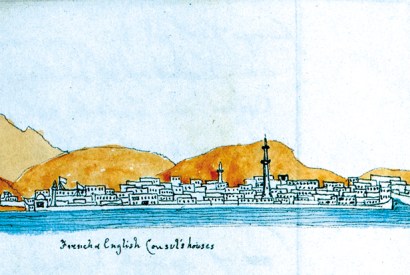 ‘Jeddah from the sea’— sketch by Thomas Machell in one of his journals