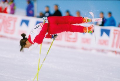 Looking idiotic: Cathy Fechoz performs ski ballet at the Olympic Games, Albertville, 1992. The sport no longer exists