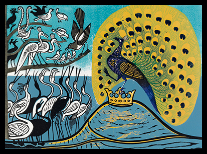 The artists of Essex: ‘Peacock and Magpie’, linocut, Edward Bawden, 1970