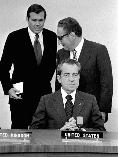 Nixon with Kissinger and Donald Rumsfeld in 1969