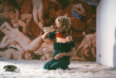 Margit Carstensen as Petra, downing gin and grovelling on her deep-pile carpet, in ‘The Bitter Tears of Petra von Kant’