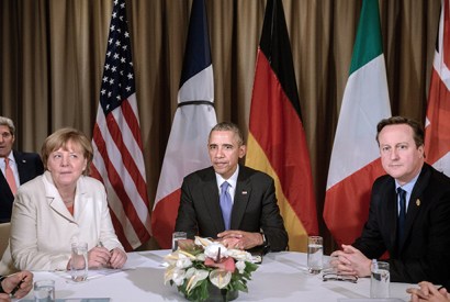Angela Merkel, Barack Obama and David Cameron attend a meeting during the G20 Summit in Antalya, on November 16, 2015 (Photo: Getty)