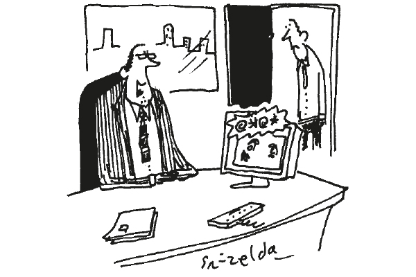 ‘Good work, Collins! The bollocking I gave you yesterday has had 10,000 hits on YouTube.’