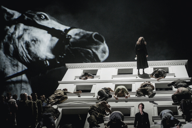 ENO’s production of ‘The Force of Destiny’ has a large, fidgety set and a projection of a vast horse’s head