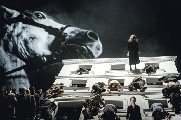 ENO’s production of ‘The Force of Destiny’ has a large, fidgety set and a projection of a vast horse’s head