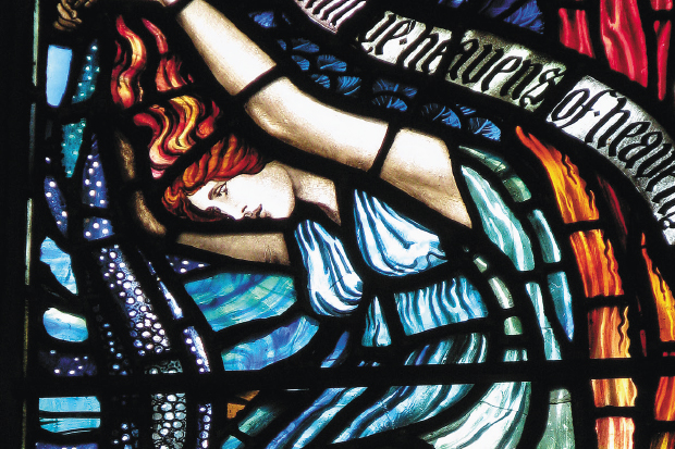 Walter Crane and James Silvester Sparrow, detail of Psalm 148, window (1896), Holy Trinity Church, Hull, Yorkshire. From Arts & Crafts Stained Glass, by Peter Cormack (Yale)