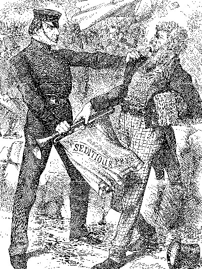 Gladstone silences the Irish press for inciting Fenian violence. Cartoon from Punch, 9 April 1890, by John Tenniel