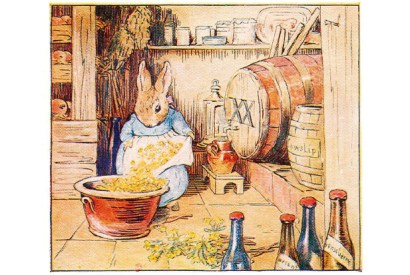 Cecily Parsley makes cowslip wine, illustration from‘Cecily Parsley’s Nursery Rhymes’ by Beatrix Potter
