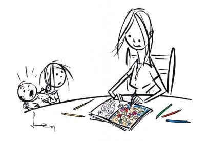 ‘When you’ve finished your colouring-in would you mind resuming the parental role?’
