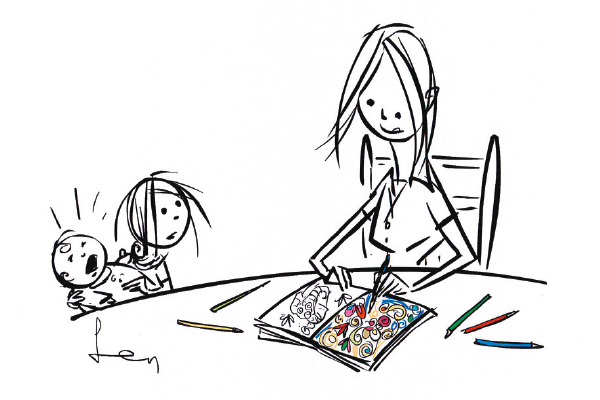 ‘When you’ve finished your colouring-in would you mind resuming the parental role?’