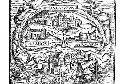 Map of the Island of Utopia, book frontispiece, 1563