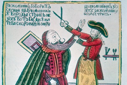 A Russian barber cuts off the beard of an Old Believer. In 1705, as part of his ruthless campaign of modernisation, Peter the Great imposed a tax on beards of up to 100 roubles