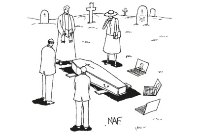 ‘Firstly, thank you for coming and a special thanks to the Skype mourners.’